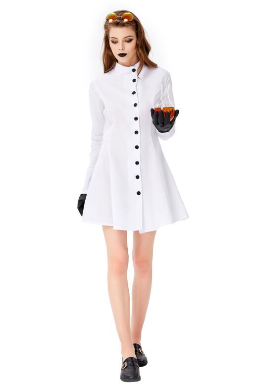 F1936 3pcs Womens Crazy Scientist White Robe Halloween Cosplay Costume